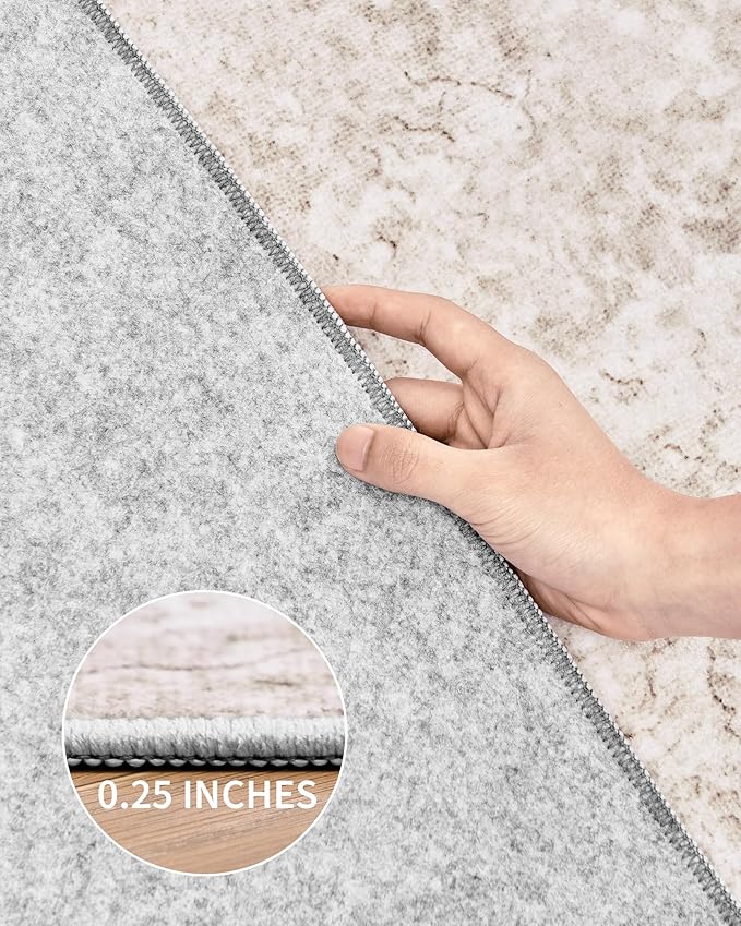 Art&Tuft Runner Rug 2'6x6' - Anti-Slip Backing Abstract Hallway Rug, Stain Resistant Kitchen Rugs, Foldable Machine Washable Area Rug 2.6x6, Beige