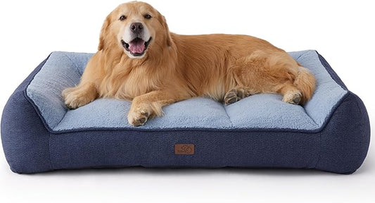 Bedsure SupportMax XL Plus Orthopedic Dog Beds Large Sized Dog - Extra Thick Supportive Dogs Couch with Waterproof Washable Cover, Jumbo Comfort Pet Sofa with Soft Sherpa and Nonskid Bottom, Blue, 48"