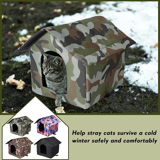 Weysat 4 Pcs Outdoor Cat House Weatherproof Stray Cat Shelter Waterproof Feral Cat Houses for Outdoor Cats Insulated Foldable Warm Cat Bed Tent Kennel for Winter Cat Supplies, Easy to Assemble