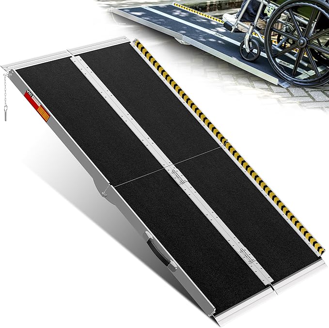 VNN Portable Wheelchair Ramp 5FT, Seamless Non-Slip Aluminum Ramps for Wheelchairs for Home, Handicap Wheelchair Ramps for Home Steps, Aluminum Loading Dock Plates