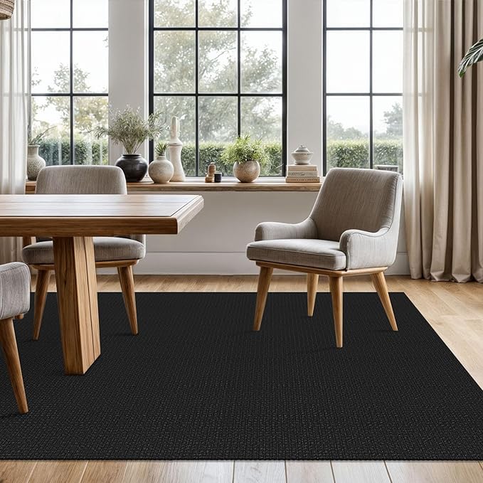 KOZYFLY Washable Area Rug 5x7 ft Rubber Backed Non Slip Rugs for Living Room Braided Cotton Bedroom Rug Woven Office Rugs Indoor Floor Carpets for Dining Bedroom Living Room, Black/Dark Grey