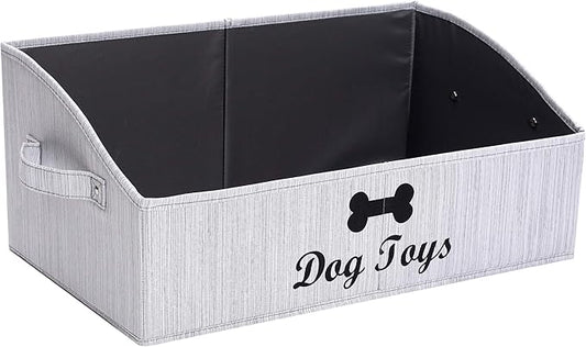 Linen-cotton blend Dog Toy Box - Organize Toys, Blankets, Leashes, Gray