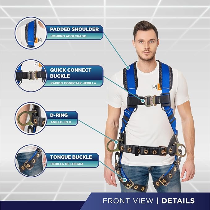 Palmer Safety Hammerhead 5pt Safety Harness Back Padded, QCB Chest, Tongue Buckel Legs Straps, Back & Side D-Rings