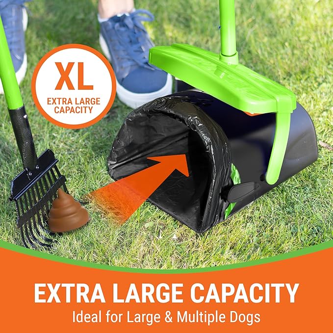 Pupzle Dry & Wet Dog Pooper Scooper with Bag Attachment, 40" Long Handle Pooper Scooper for Large Dogs, Dog Poop Scoop for Yard, Large Capacity Swivel Bin and Rake, 75 Lavender Scented Bags