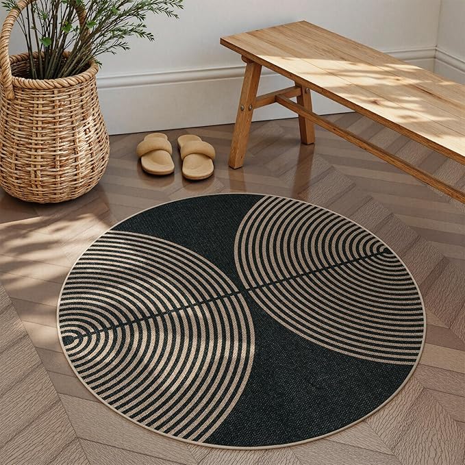 Lahome Modern Rainbow Round Rug 4ft, Circular Indoor Outdoor Kitchen Rug Washable Farmhouse Carpet, Contemporary Non Slip Round Door Mat for Bedroom Front Porch