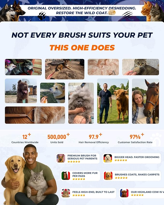 Dog Brush for Shedding 20 Blade Dematting Tool Pet Brush, Undercoat Rake for Large Medium Small Dogs and Cats, Shedding Dog Comb for Grooming, Premium Wood Handle, Efficiently Detangle and Groom Coats