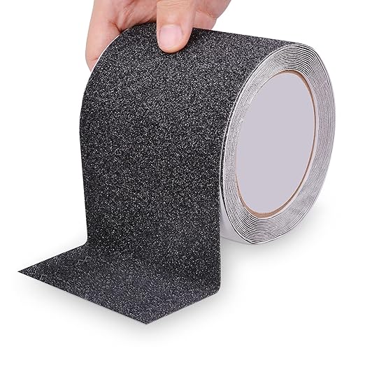 Qingluan Anti Slip Tape Grip Tread Tape Waterproof 4 inch x 16 ft Heavy Duty Abrasive Adhesive Black Tape for Outdoor/Indoor Stairs Steps Floor Ramps