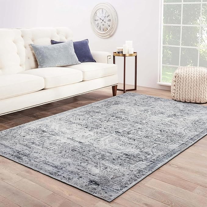 Area Rug 6횞9, Large Vintage Boho Rug,Ultra-Soft Low Pile, Washable, Non Slip,Stain Resistant, Printed Carpet for Living Room Bedrooms Playroom Office Kitchen, Classic-Grey