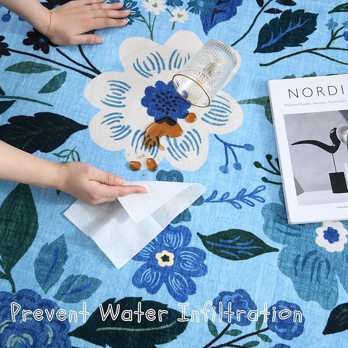Rugcomf Door Mat Indoor Entrance 2x3 Rug Machine Washable Boho Floral Small Area Rug Non-Slip Low Pile Throw Rugs for Entryway, Kitchen, Front Door Indoor Entrance, Entry, Kids Room (Blue)