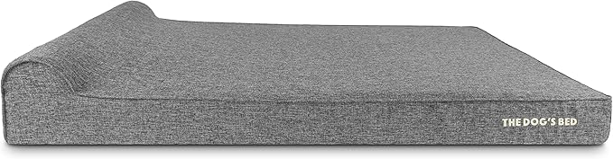 The Dog’s Bed Orthopedic Memory Foam Dog Bed with Headrest, Linen Fabric, Grey Linen, XXL, 6-Inch