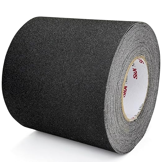 S&X Anti Slip Tape 6 Inch x 60 FT Roll, Ultimate Non-Slip Skid Grip Tape for Outdoor Stair Treads, Wooden Steps & Exterior Grips, Black, Grit 60, Waterproof, Extra-Durable, Long-Lasting Tread Strips