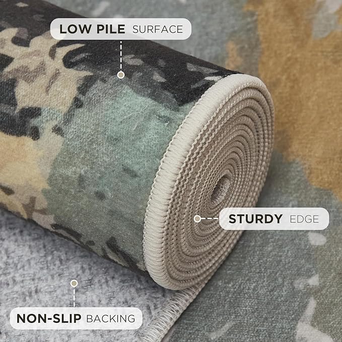 Joydeco 6x9 Area Rugs for Living Room, Non-Slip Modern Abstract Soft Washable Rug, Low Pile Carpet for Bedroom, Dining Room, Home Office, Pet & Child Friendly, White &Beige & Dark Gray
