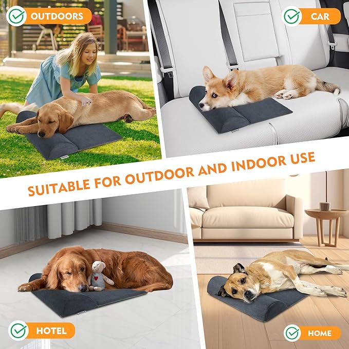 Dog Bolster Pillow with High Resilience Foam, Headrest for Medium Small Dogs, Benefit for Cervical Vertebra and Neck, Easy to Carry, Machine Washable Cover竊낰asy to Clean(Medium)