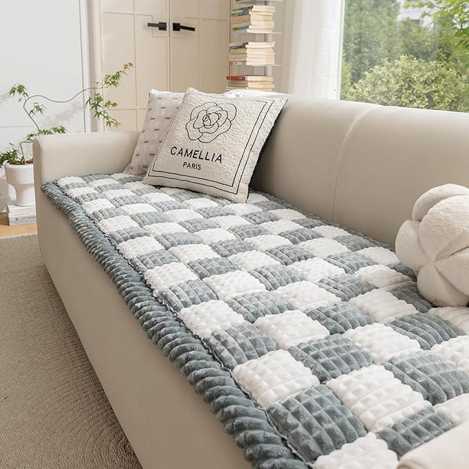 Couch Cover for Dogs Washable, Fuzzy Pet Cover for Sofa, Covers for 3 Cushion Couch Pet-Friendly, Non Slip Dog Bed Mat Dog Blanket (Bluegrey, 27.6x70.9 inch)