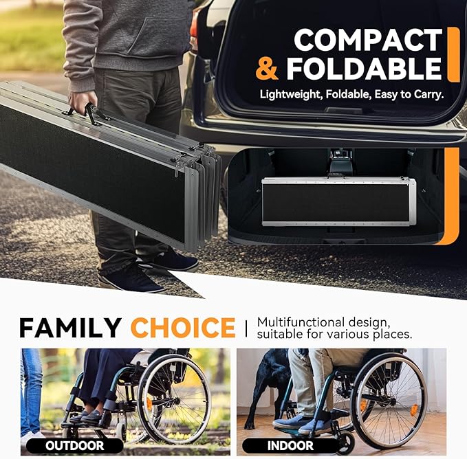 Auto Dynasty Wheelchair Ramp 8FT, Portable Folding Aluminum Wheel Chair Threshold Ramps for Home Steps Doorways, 800Lbs Capacity, 29Inch Width, Metallic/Black