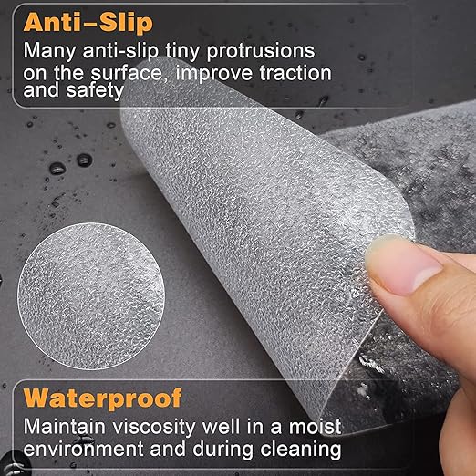 Qingluan Anti Slip Tape, Grip Tape for Stairs Indoor Waterproof, Rubber Grip Tape for Tubs, Stairs, Boats (Clear, 4 Inch x 60 Feet)