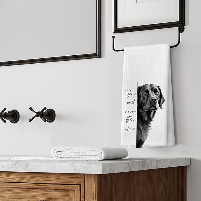 Funny Black Lab Gifts Hand Towels for Bathroom Decor, Black Labrador Retriever Gifts,You Will Never Pee Alone Funny Dog Bathroom Hand Towels, 16x24 Inches