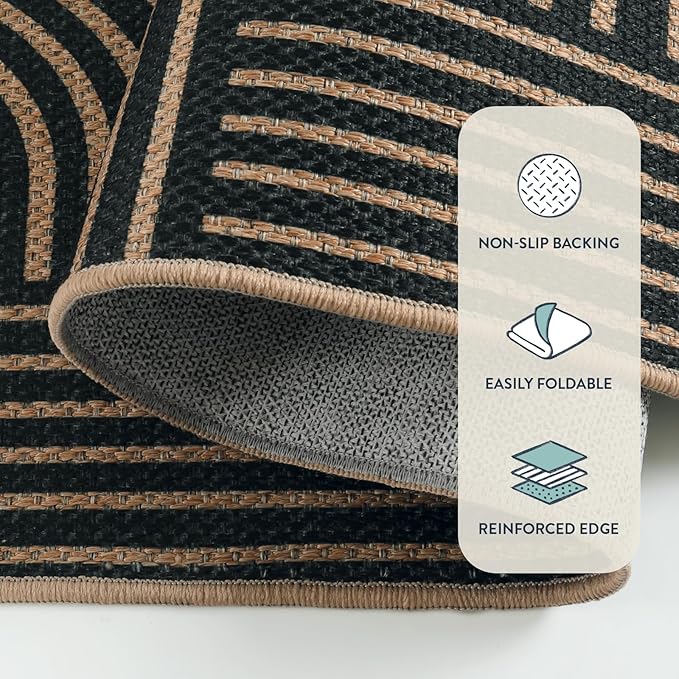 Lahome Modern Geometric Outdoor Easy Jute Rug, 3x5 Indoor Outdoor Rugs for Entryway Black Living Room Carpet, Farmhouse Washable Non Slip Carpet for Patio Courtyard Bedroom