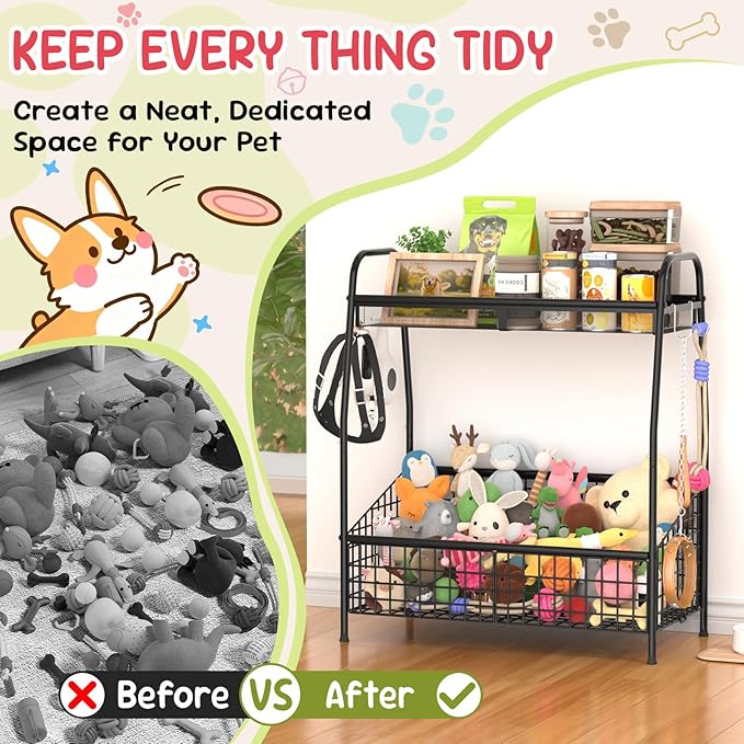 Indestructible Large Dog Toy basket, Toy Box for Dogs,Pet Toys Bin Dog Metal Wire Basket for Toys, Food Storage, Storage Organizer Chest Storage, Toy Box for Living Room Area (Black)