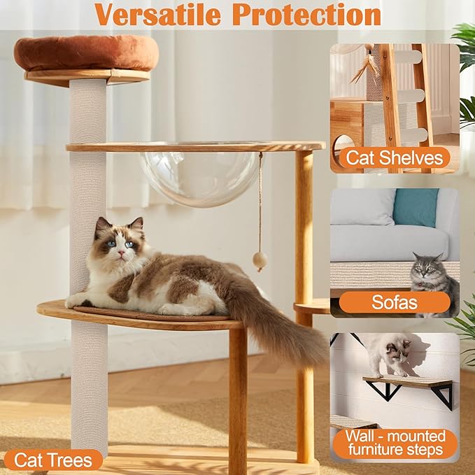 Cat Scratch Furniture Protector - 158" x 17" Trimmable Self-Adhesive Cats Claws Scratch Pads, DIY Cat Climbing Couch Protector for Scratch Post Cat Tree Replacement Indoor (Khaki)