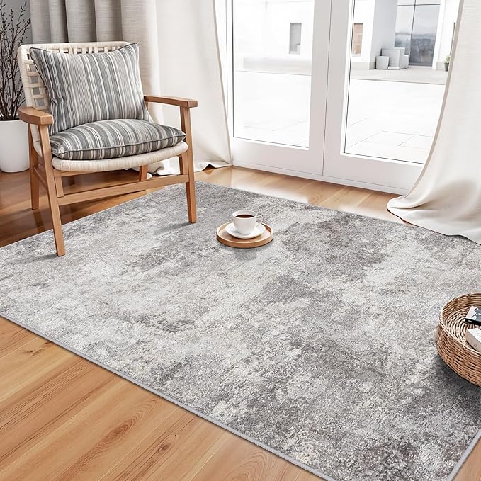 Abstract 3x5 Entryway Area Rugs: Machine Washable Anti-Slip Cozy Rug - Soft Low Pile Small Modern Carpet for Bedroom, Entryway, Kitchen - Indoor Floor Mat Home Decor 3x5 Grey