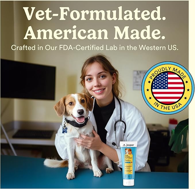 Jasper Dog Tooth Brushing Kit and Dog Toothpaste Kit with Dog Toothbrush Enzymatic, Plaque Remover Imporves Bad Breath Natural Pet Toothpaste Dog Toothbrush and Toothpaste 2 oz Bacon Flavor
