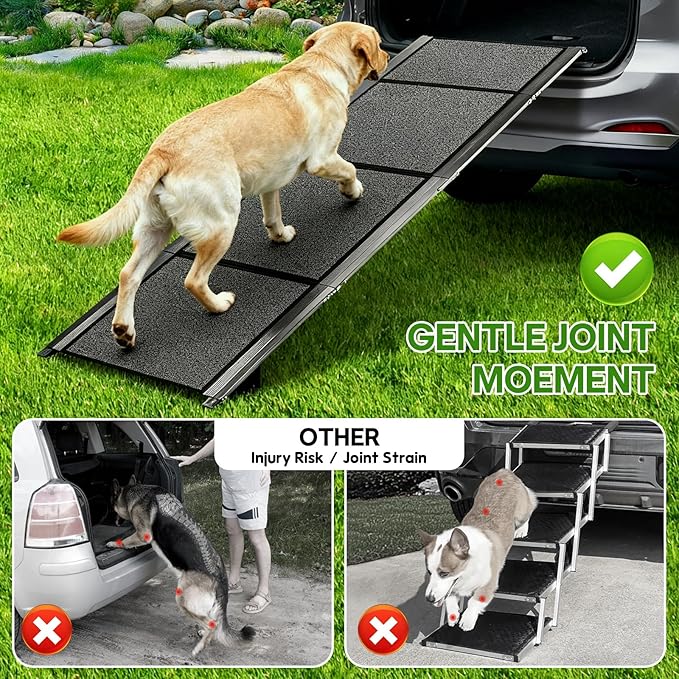 71''x 20'' Dog Ramp for Car, Pet Ramp for Large Dogs Up to 300LBS, Foldable Dog Car Ramp, Dog Stairs Steps with Waterproof & Non-Slip Rug Surface for Truck, SUV, Indoor & Outdoor(Wire Loop Fabric)