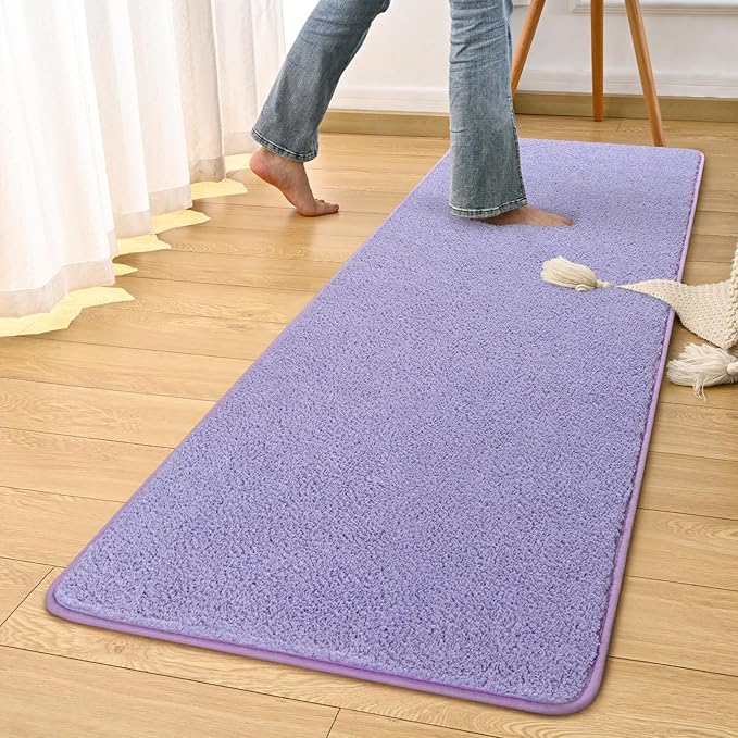 DweIke 2x6 Purple Runner Rugs, Thickened Memory Foam Bedside Rug for Bedroom Living Room, Washable Non-Slip Carpet for Kids Girls Nursery Dorm Room Decor