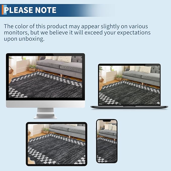 GarveeHome Area Rug 6x9 Large Living Room Modern Border Throw Rug with Rubber Backing Stain Resistant Dining Room Throw Carpet Washable Scalloped Rug for Bedroom Home Decor Office, Grey