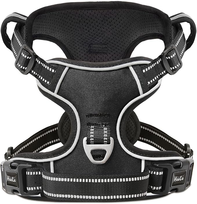 HEELE Dog Harness Dog Harness Small Dog No Pull Harness with Soft Handle Reflective Harness Adjustable, Black, S