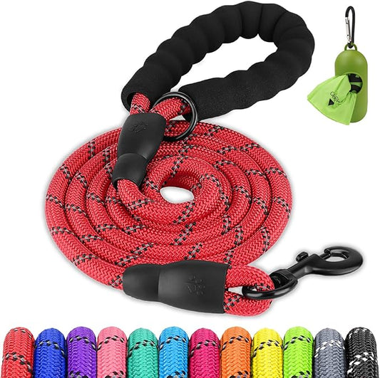 Joytale Dog Leash for Large Dogs, Heavy Duty Nylon Leashes with Comfortable Padded Handle and Highly Reflective Threads, Ideal for Walking and Training, Red, 6'횞1/2''