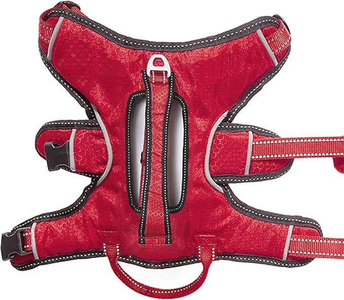 Tuff Pupper Tracker No Escape Dog Harness, Dual Attachment Points, Reflective 3M Stitching, XS - XL, March Red