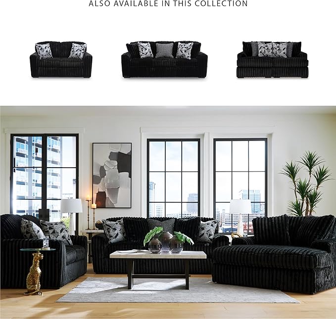 Signature Design by Ashley Midnight-Madness Modern Anti Sage Sofa with Reversible Cushions, Black