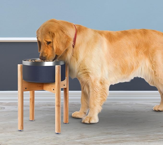 Dog Bowl Stand for Large Dogs - Elevate, Raise Bowl to 12-inch High - Adjustable, Fits Any Pet Food/Water Feeders, and Fountains - Durable Bamboo