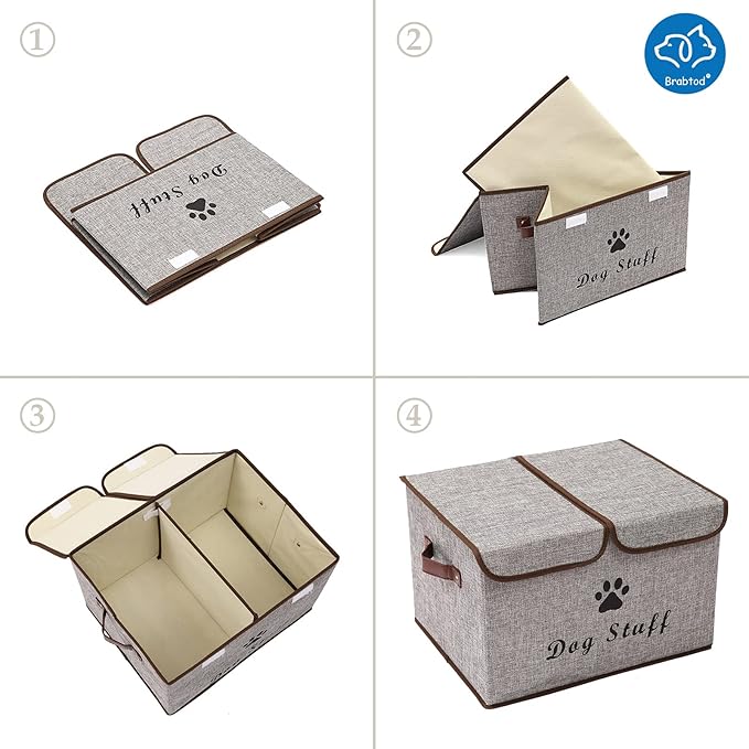 Large Dog Toys Storage Box Canvas Storage Basket Bin Organizer with Lid - Collapsible Linen Bin Ideal for Organizing Dog Cat Toys and pet Stuff-PP Boad-17" x 12" x 10" - Gray