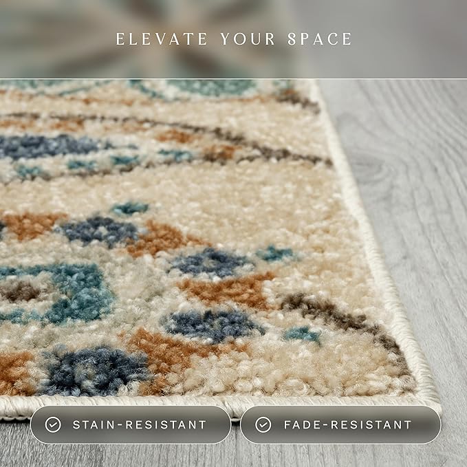 Maples Rugs Reggie Floral Area Rug - Made in USA - Washable, Non Slip, Pet-Friendly Mats for Living Room, Bedroom, and Office, 3'4" x 6', Beige