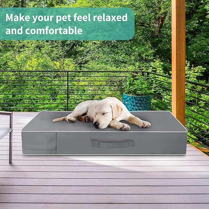 COSHNIBI Dog Bed Covers Replacement Washable,Waterproof Dog Bed Cover with Zip and Carry Handle for Dog/Cat 44''Lx32''Wx4''H-Grey