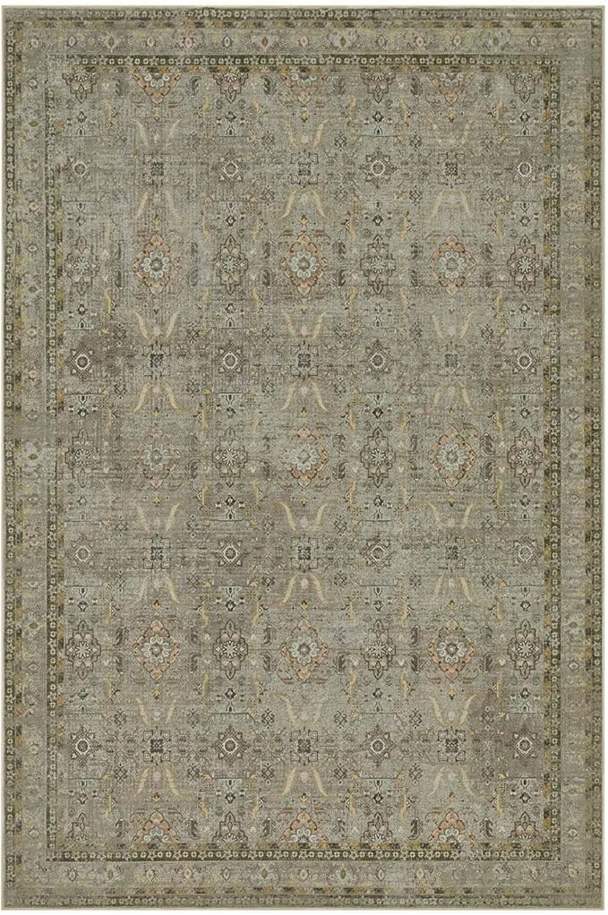 10x14 Area Rugs for Living Room Bedroom, Large Washable Rug, Vintage Floral Boho Rug, Non Slip & Low Pile Faux Wool Thin Carpet for Indoor Dining Room and Kids Room(Olive Brown 10x14ft)