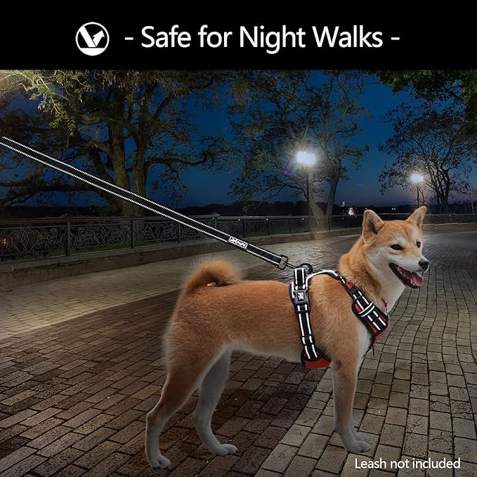 PoyPet No Pull Dog Harness, No Choke Front Clip Dog Reflective Harness, Adjustable Soft Padded Pet Vest with Easy Control Handle for Small to Large Dogs(Red,S)
