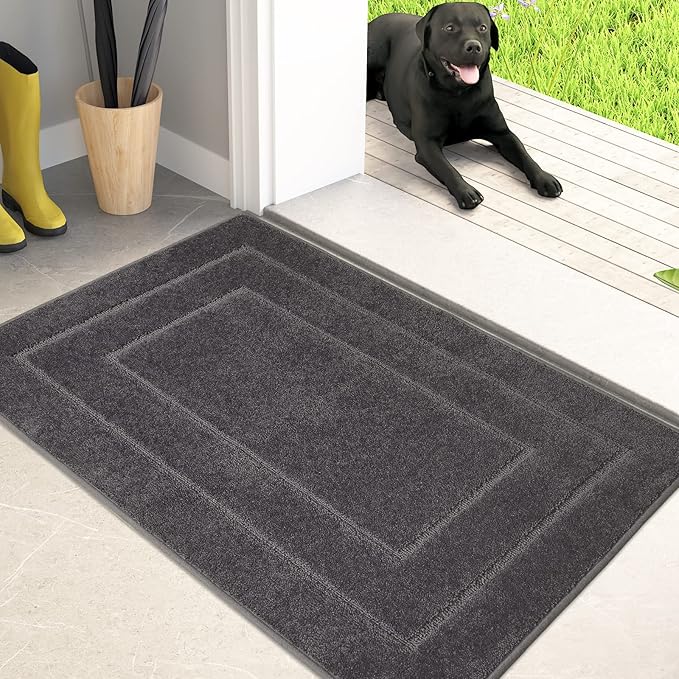 PURRUGS Dirt Trapping Door Mat 24" x 35.5", Non-Slip/Skid Machine Washable Entryway Rug, Dog Doormat, Super Absorbent Welcome Mat for Muddy Wet Shoes and Paws, Grey
