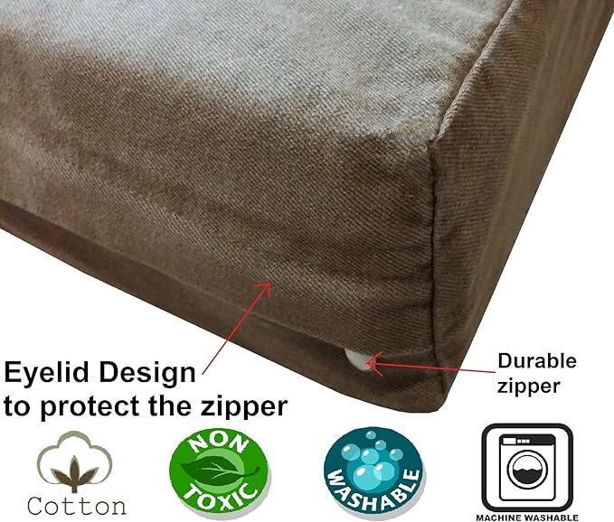 Dogbed4less 55X47X4 Inches Heavy Duty Brown Color Denim Jean Dog Pet Bed External Zipper Cover - Replacement Cover only