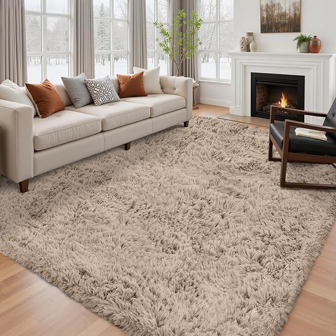 6x9 Area Rug for Living Room: Ultra Soft Fluffy Rug Modern Large Thicked Shag Rug for Bedroom Non Slip Indoor Fuzzy Carpets for Girls Kids Room Nursery Dorm Home Decor Camel