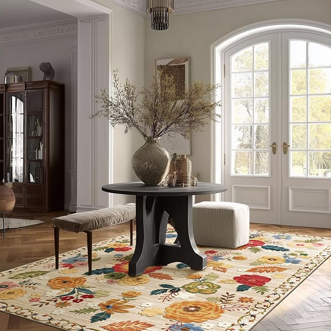 4x6 Bedroom Area Rug Washable: Entry Throw Rug Stain Resistant Boho Rug Non Slip Low Pile Small Carpet for Bedroom Kitchen Entryway Living Room Bedside Office Dorm Kids Room Entrance