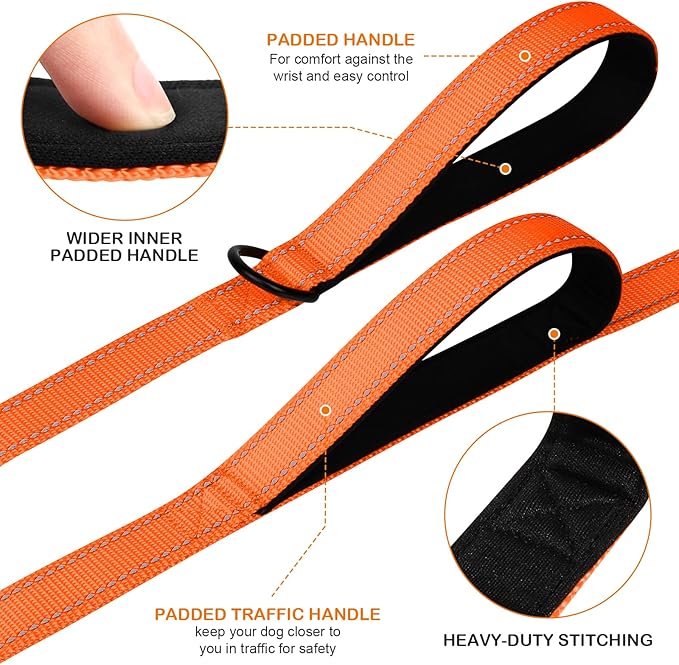 Joytale Dog Leash Heavy Duty for Large Dogs That Pull, Double Handle for Traffic Control, Double-Sided Reflective Leashes for Large Medium Dogs Night Safety, 6FT, Orange