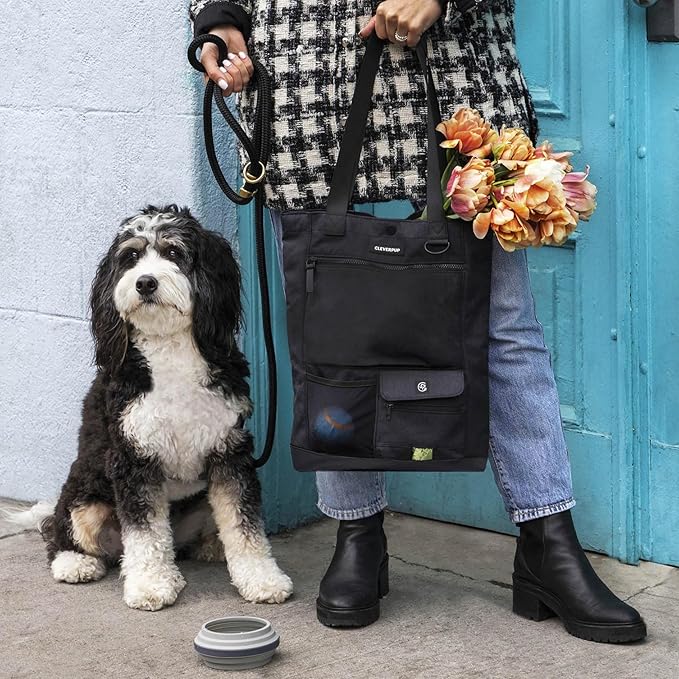 Park Pack 2-Piece Set Dog Gear Tote – Dog Travel Bag with 8 Pockets, Treat Pouch, Poop Bag Dispenser, Quick-Dry Ball Pocket, Collapsible Bowl, Perfect for Walks & Park Trips, Graphite