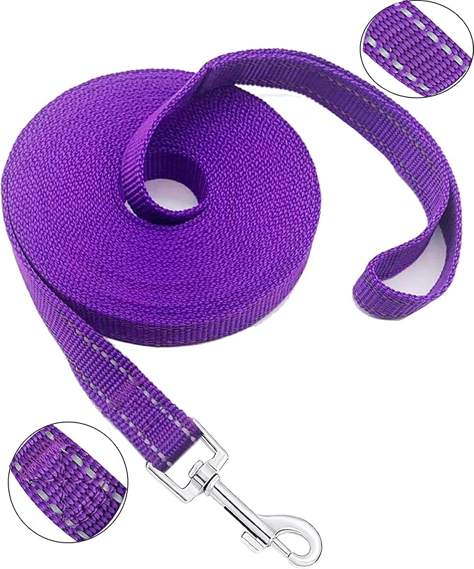 Nylon Training Dog Leash for Small Medium Dogs, 15ft 20ft 30ft 50ft 100ft Reflective Long Leash Dog/Puppy Lead for Obedience Recall Training, Camping