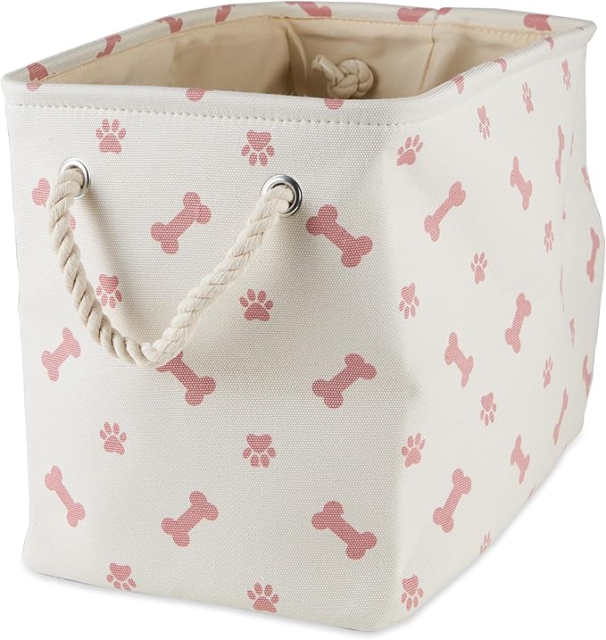 Bone Dry Pet Storage Collection Paw and Bone Print, Medium Rectangle, 16x10x12, Rose