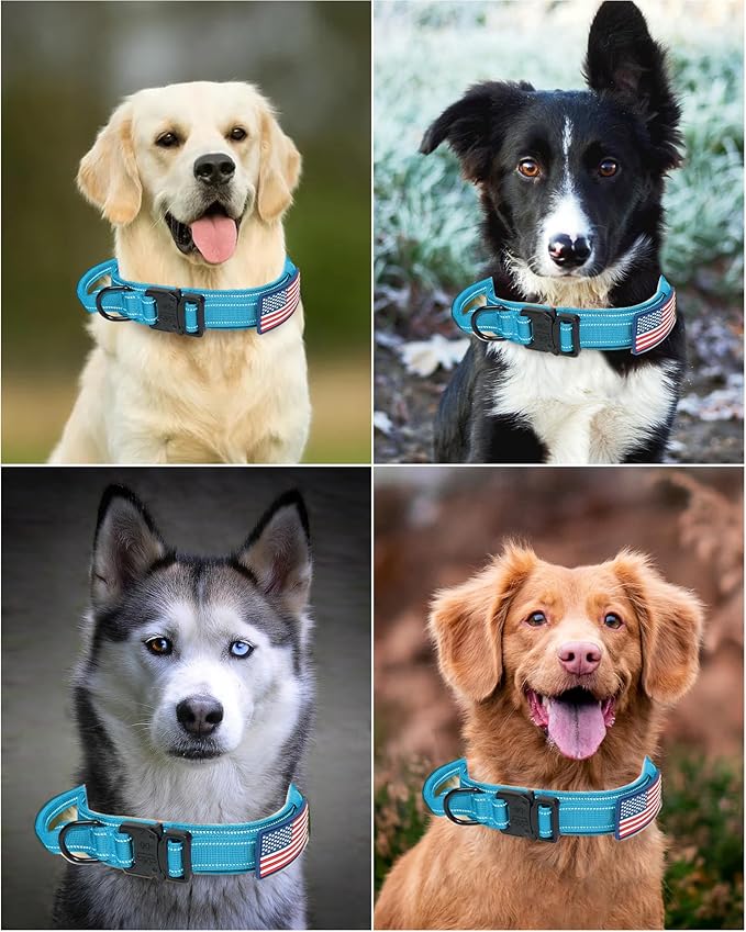 AUBELL Reflective Tactical Dog Collar,Adjustable Military Heavy Duty K9 Collars with Handle and Quick Release Metal Buckle Great for Medium Dogs, with Airtag Case and 2 Patches (Blue,M)