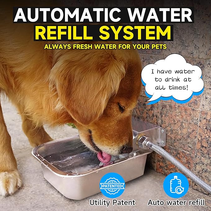 Automatic Water Dispenser for Dogs, 3L /101 oz 304 Stainless Steel Dog Water Feeder, Auto-Fill Large Waterer for Pets & Livestock, Outdoor Dog Water Bowl, Wide Mouth, Anti-tip, Easy to Clean