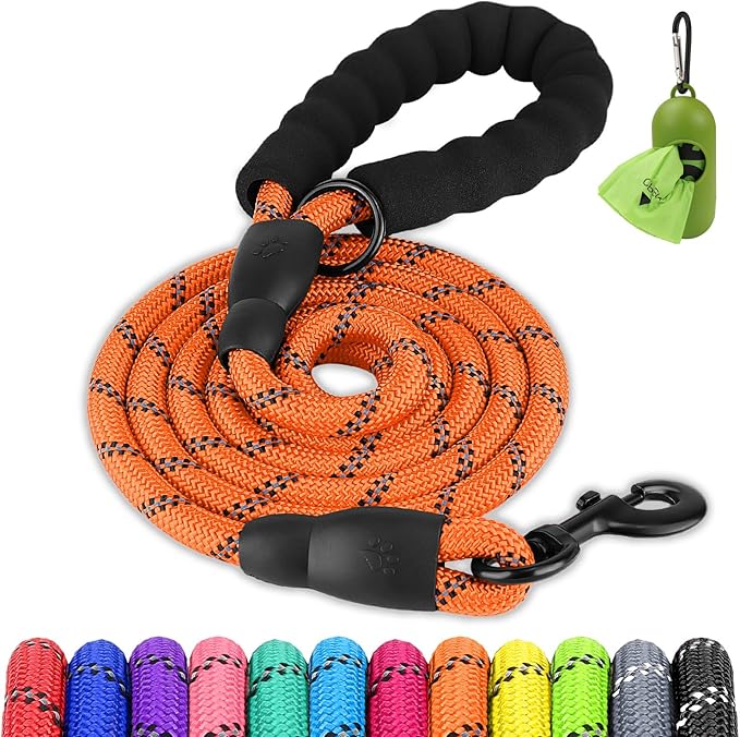Joytale Dog Leash for Small Dogs, Heavy Duty Nylon Leashes with Comfortable Padded Handle and Highly Reflective Threads, Ideal for Walking and Training, Orange, 6'횞3/8''